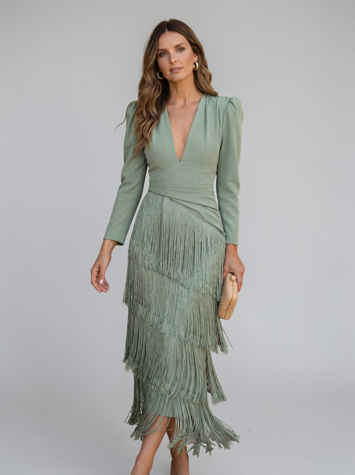 Sofia | Elegantes Ombré-Fransenkleid für Damen mit V-Ausschnitt