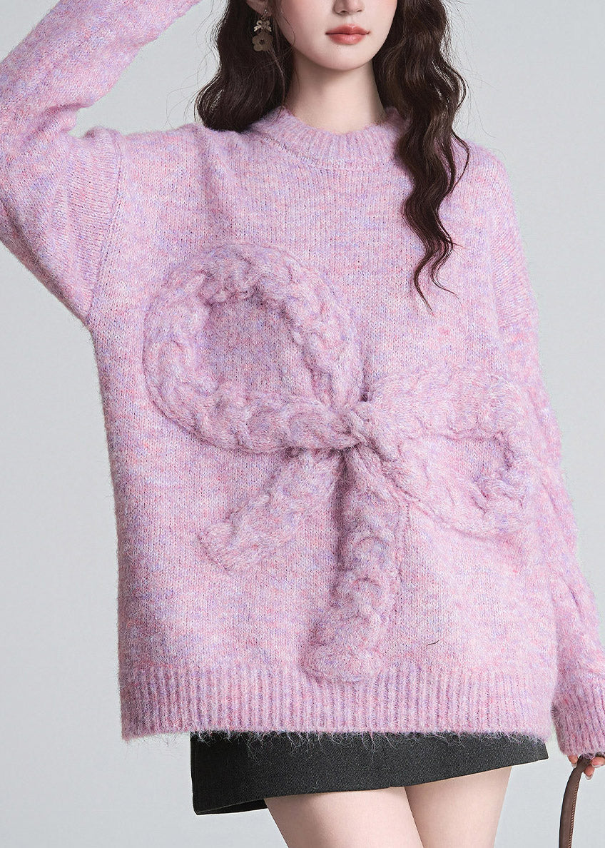 Damen Pullover mit Schleife und Rundhalsausschnitt