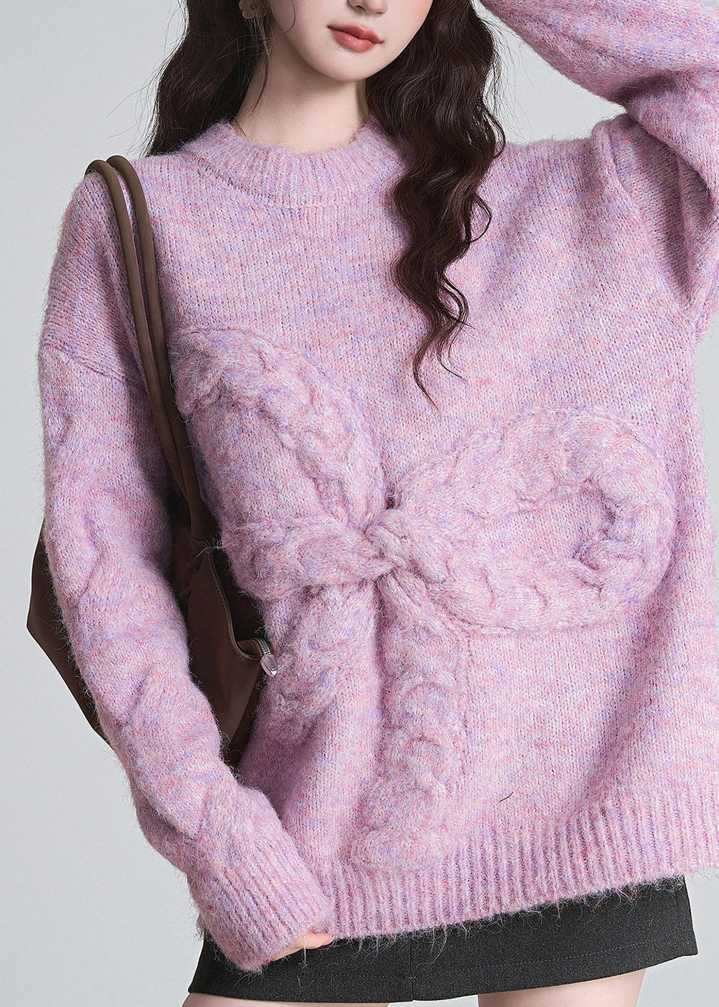 Damen Pullover mit Schleife und Rundhalsausschnitt