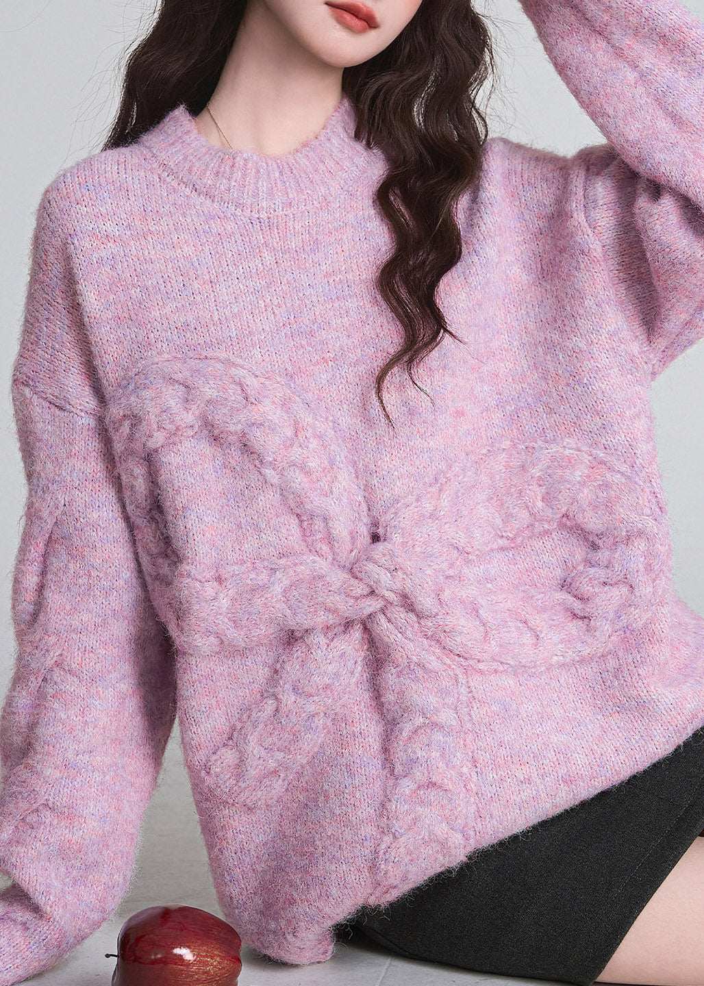 Damen Pullover mit Schleife und Rundhalsausschnitt