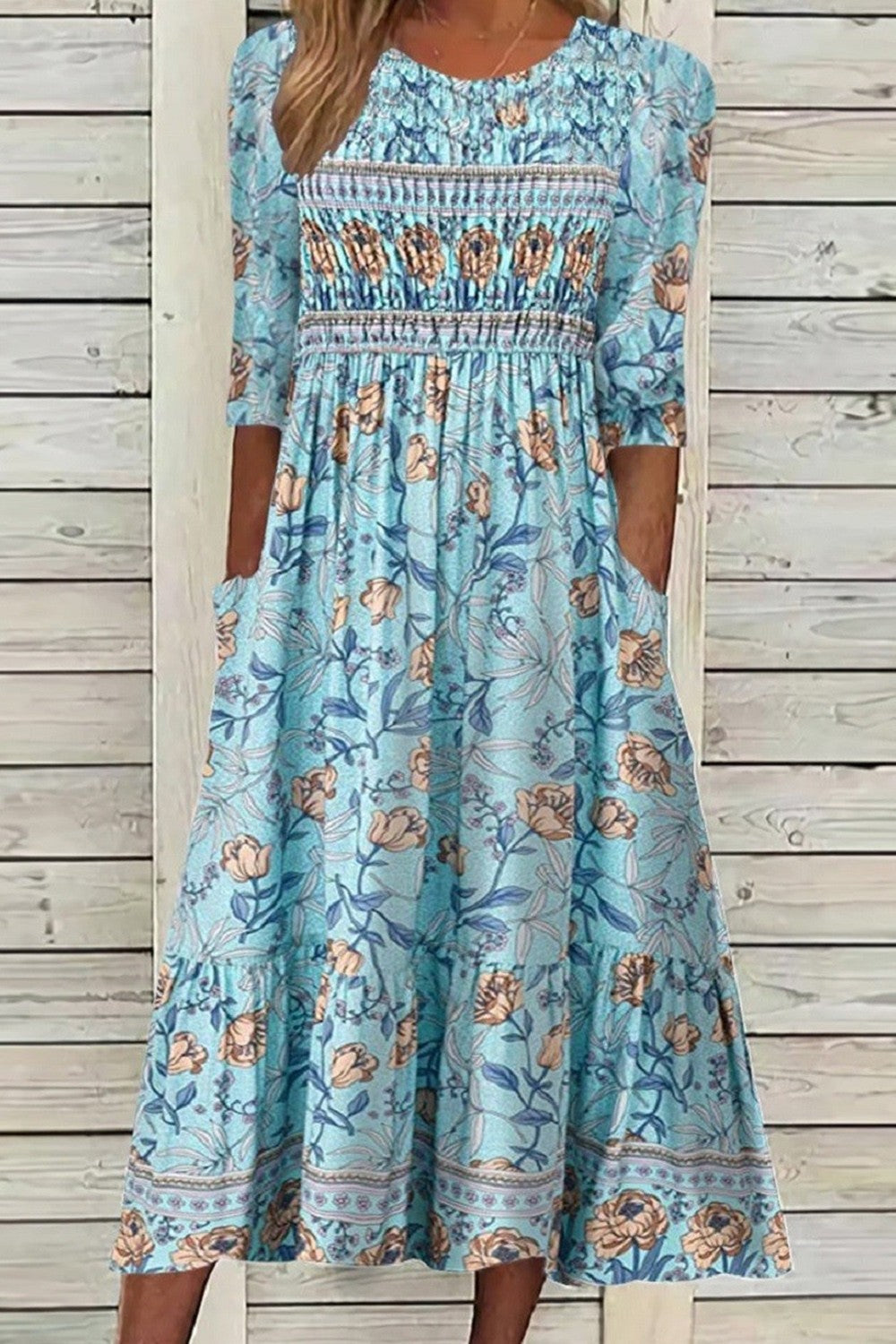Darcie | Elegantes blumiges Midikleid für Damen mit sanfter Bauchbedeckung