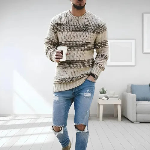 Darren | Eleganter Strickpullover | Beige für Herren mit Rundhalsausschnitt