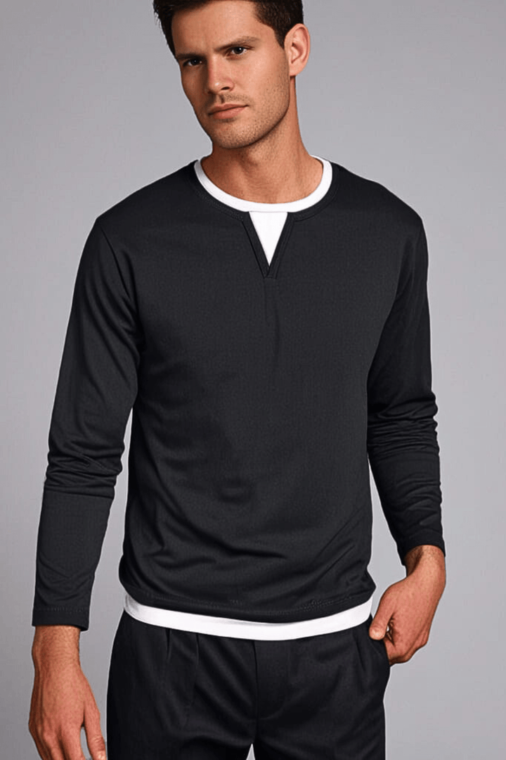 Jacob | Langarm Henley Pullover für Herren mit V-Ausschnitt