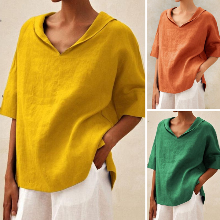 Lhinee | Legere Lockere Bluse für Damen mit V-Ausschnitt und kurzen Ärmeln