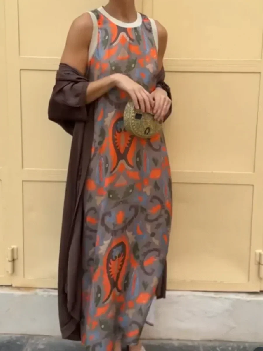 Delly | Bohemian Stil Zweiteiliges Maxikleid für Damen mit Rundhalsausschnitt