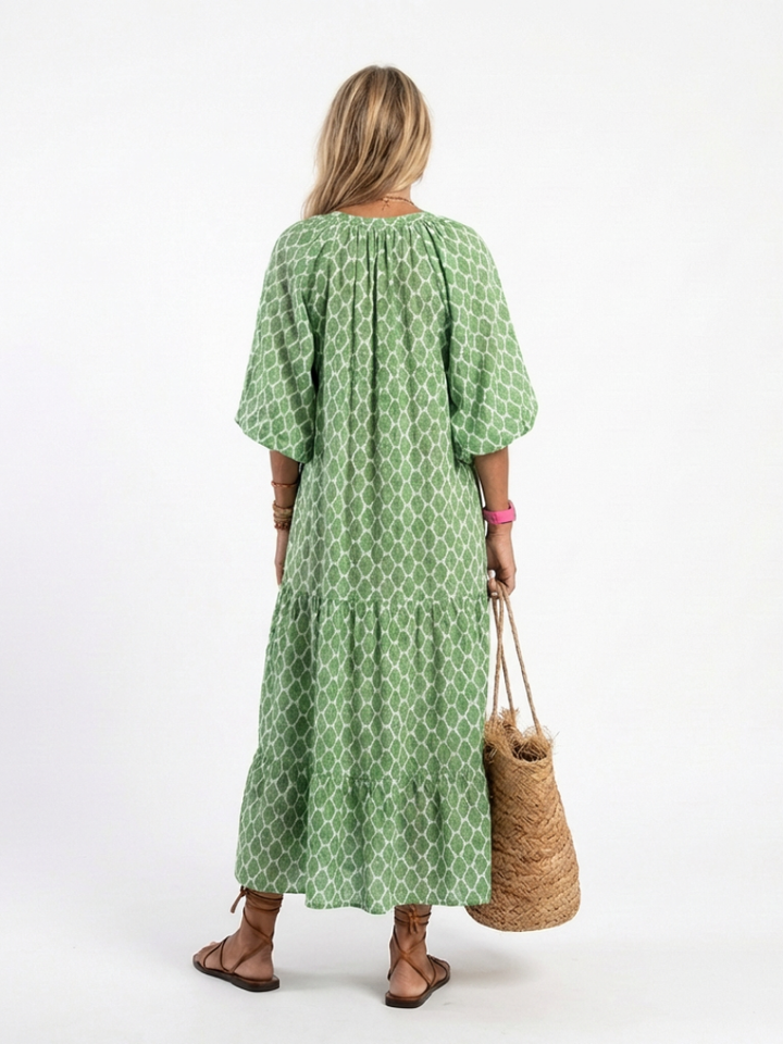 Apolline | Midi-Kleid für Damen mit dreiviertel Ärmeln und V-Ausschnitt im Muster