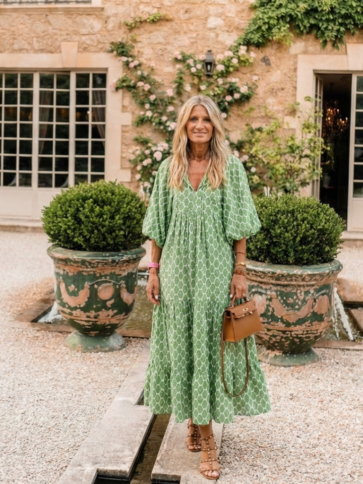 Apolline | Midi-Kleid für Damen mit dreiviertel Ärmeln und V-Ausschnitt im Muster