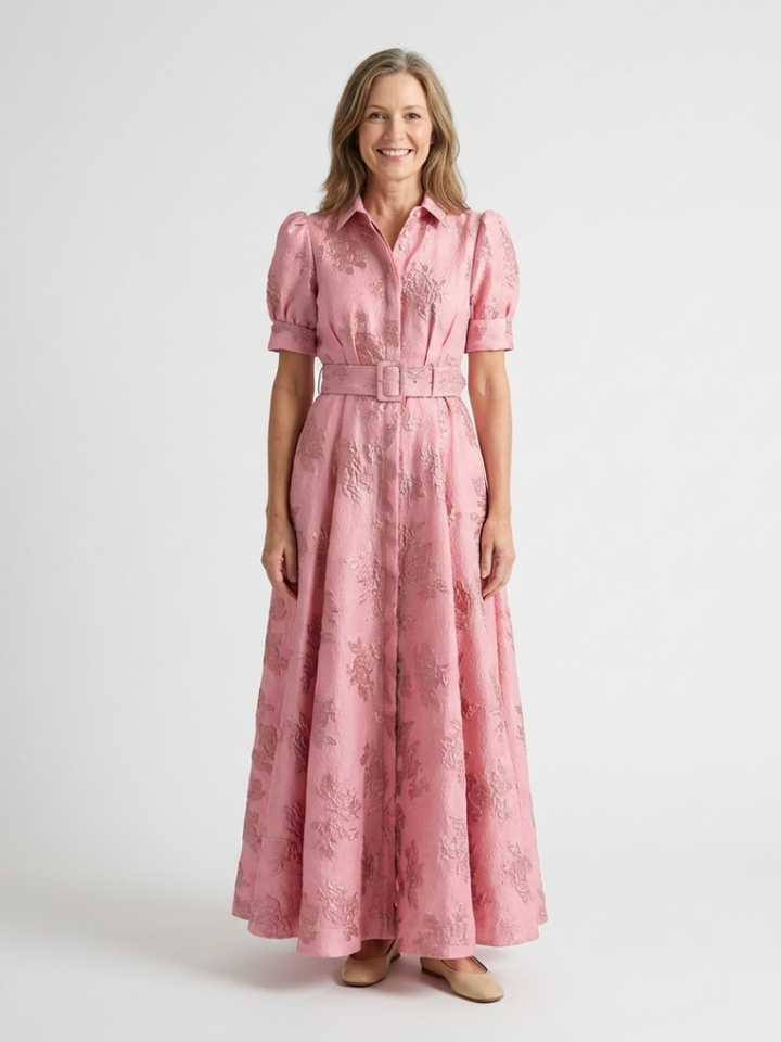 Xanthea | Kurzärmeliges, tailliertes, blumenstrukturiertes Maxikleid für Damen