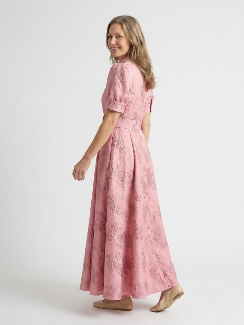 Xanthea | Kurzärmeliges, tailliertes, blumenstrukturiertes Maxikleid für Damen