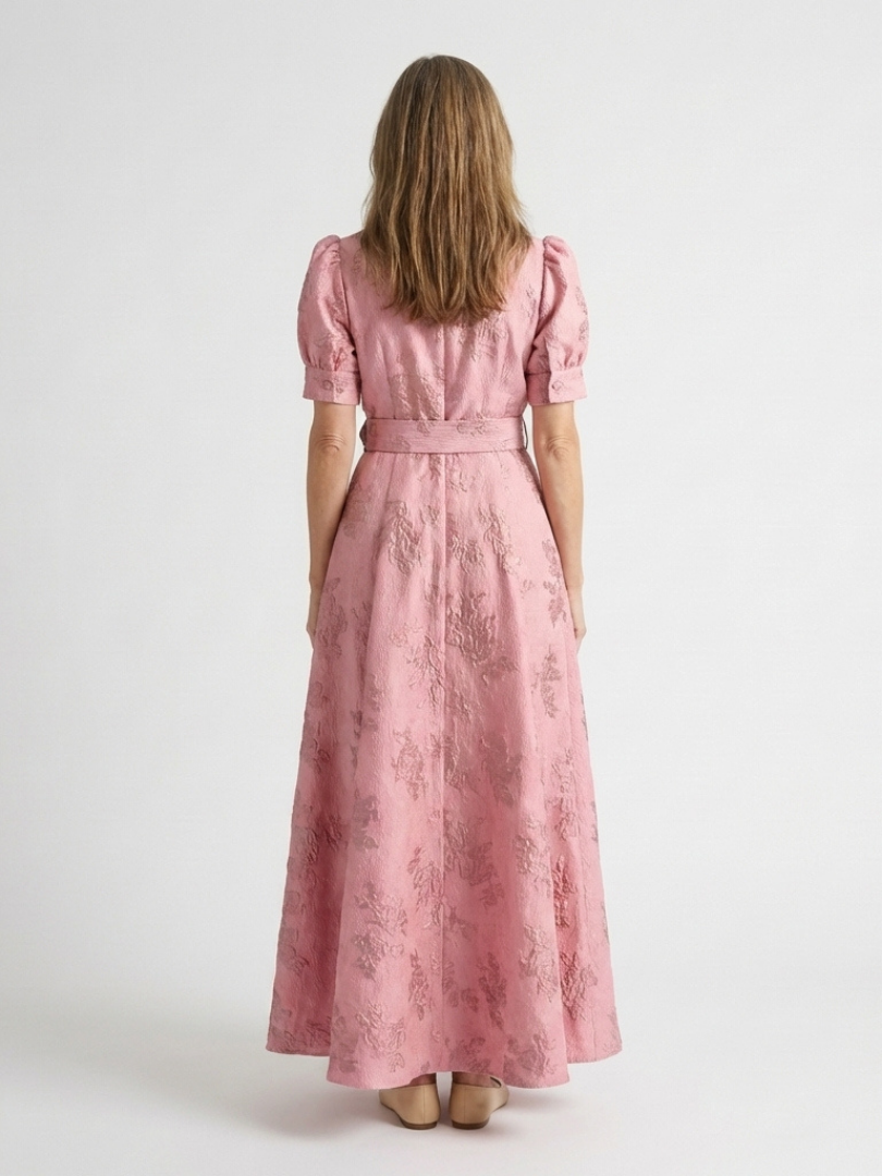 Xanthea | Kurzärmeliges, tailliertes, blumenstrukturiertes Maxikleid für Damen