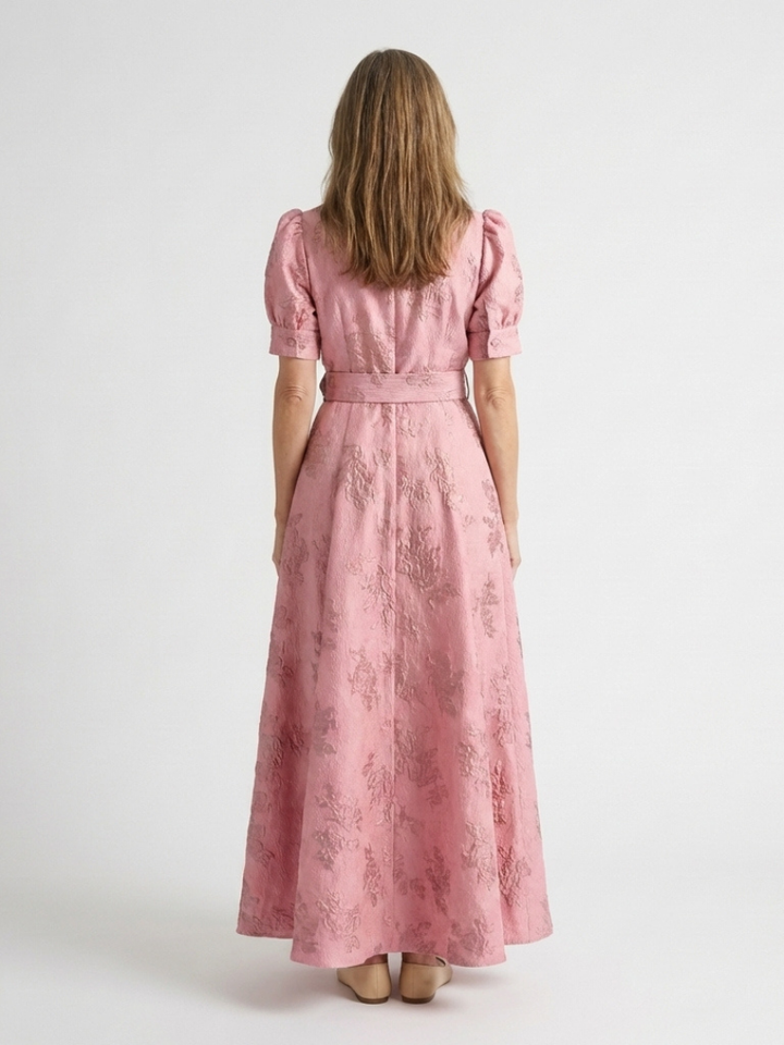 Xanthea | Kurzärmeliges, tailliertes, blumenstrukturiertes Maxikleid für Damen