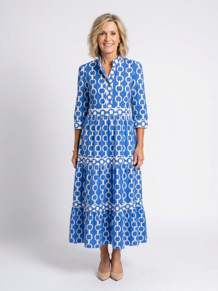 Ysolde | Midi-Kleid für Damen mit 3/4-Ärmeln und Kettenmuster