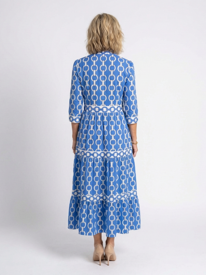 Ysolde | Midi-Kleid für Damen mit 3/4-Ärmeln und Kettenmuster