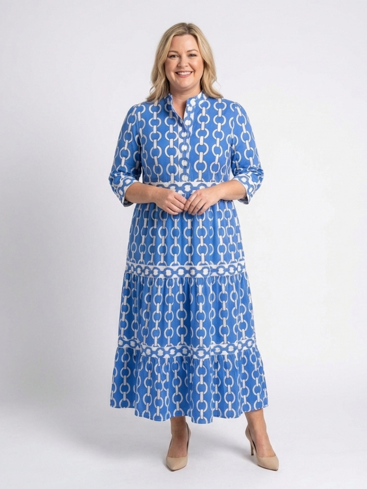 Ysolde | Midi-Kleid für Damen mit 3/4-Ärmeln und Kettenmuster