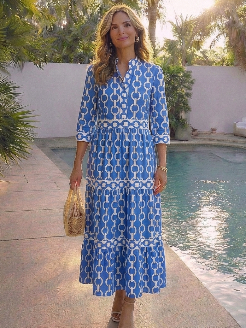 Ysolde | Midi-Kleid für Damen mit 3/4-Ärmeln und Kettenmuster