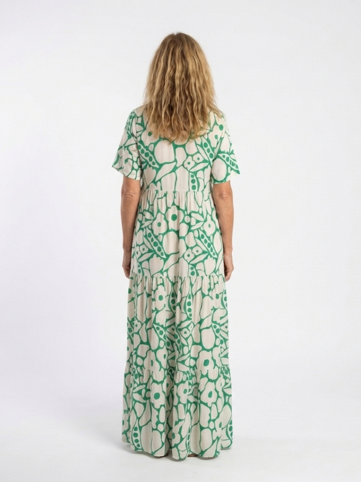 Zuleika | Kurzärmliges V-Ausschnitt Blumen-Midi-Kleid für Damen