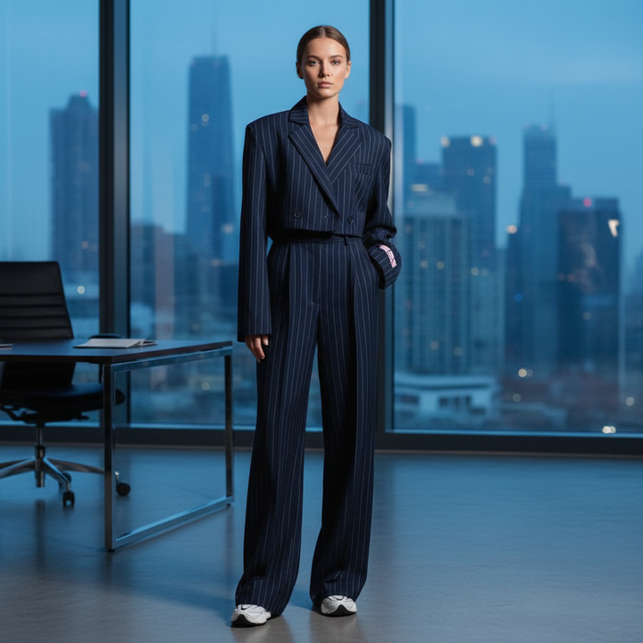 Nora | Damen Set aus gestreiftem Blazer & weiter Hose