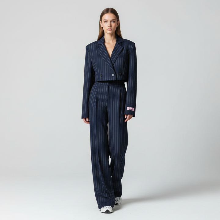 Nora | Damen Set aus gestreiftem Blazer & weiter Hose