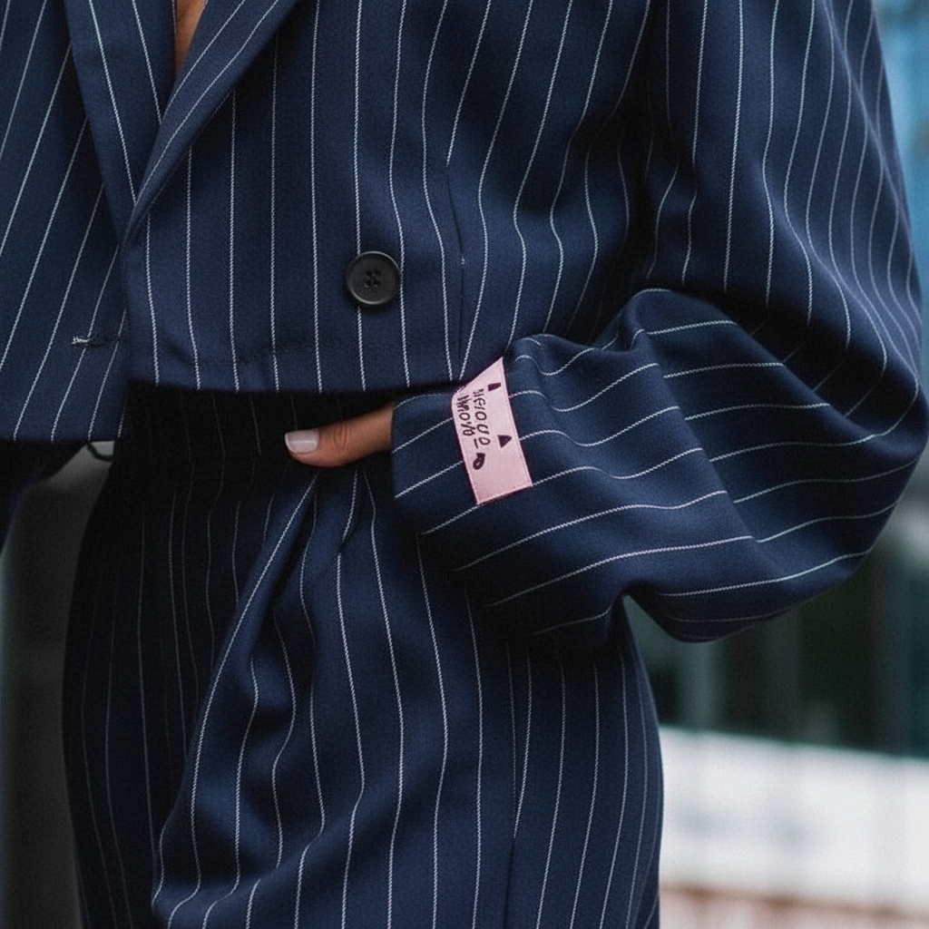 Nora | Damen Set aus gestreiftem Blazer & weiter Hose