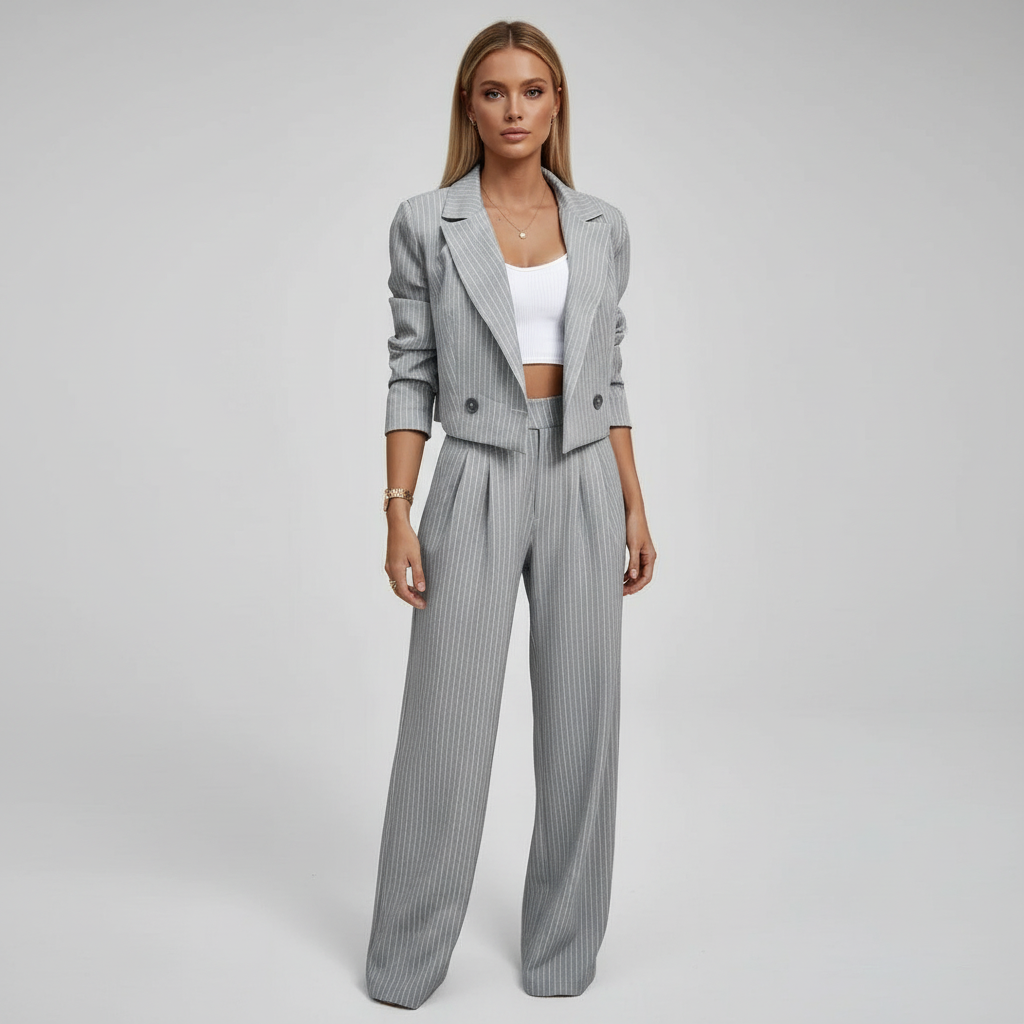 Nora | Damen Set aus gestreiftem Blazer & weiter Hose