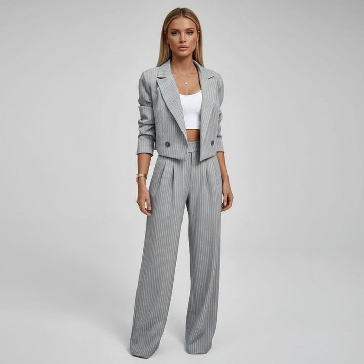 Nora | Damen Set aus gestreiftem Blazer & weiter Hose