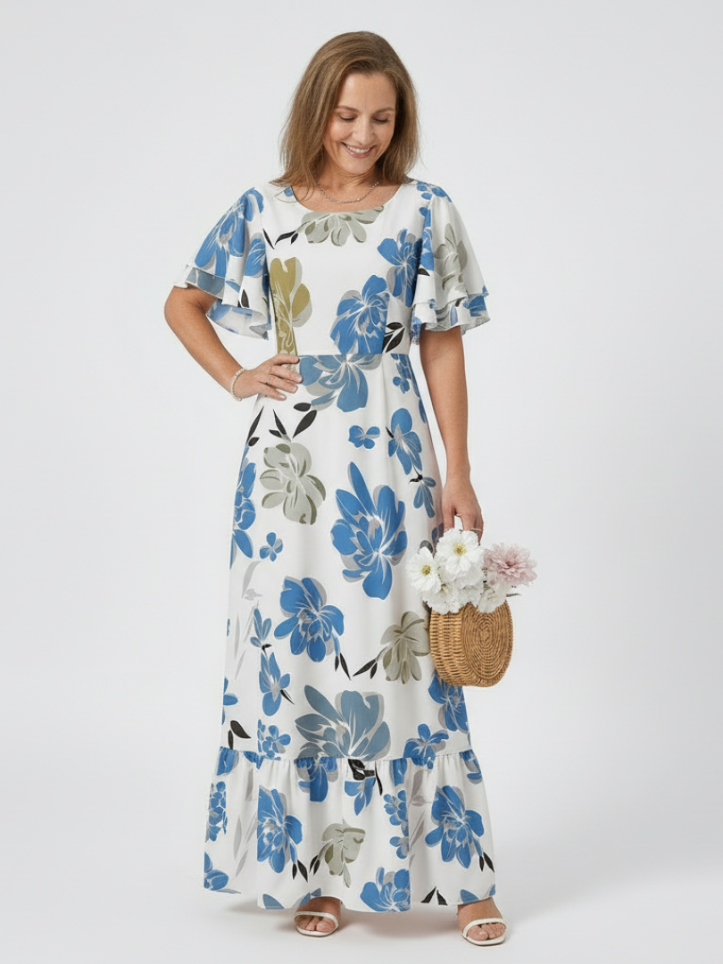 Elowen | Rundhals Kurzarm Schichten Maxikleid für Damen
