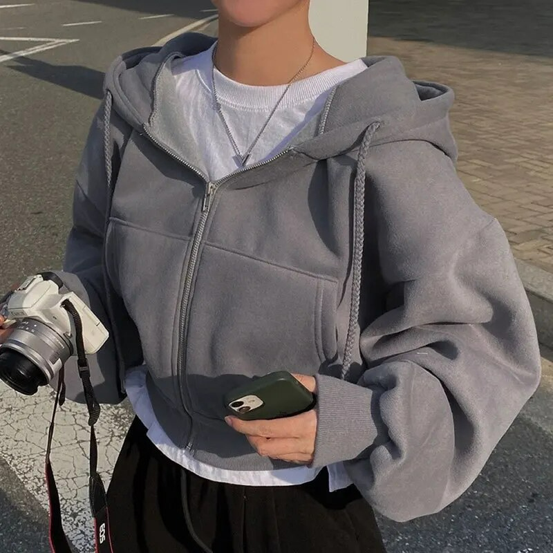 Damen Kapuzenjacke Oversized mit Reißverschluss und Taschen