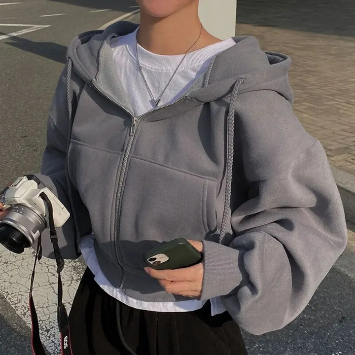 Damen Kapuzenjacke Oversized mit Reißverschluss und Taschen