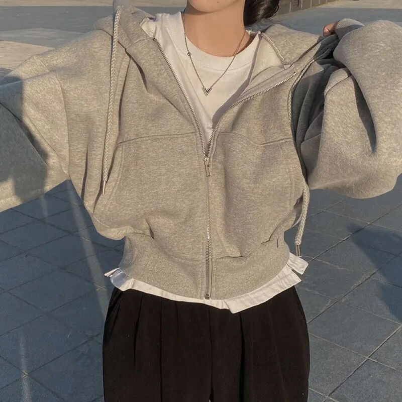 Damen Kapuzenjacke Oversized mit Reißverschluss und Taschen