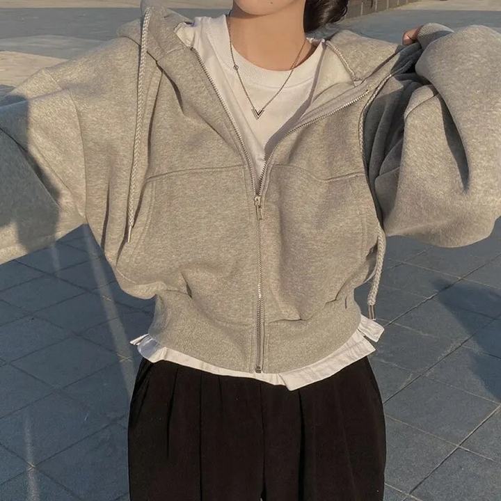 Damen Kapuzenjacke Oversized mit Reißverschluss und Taschen
