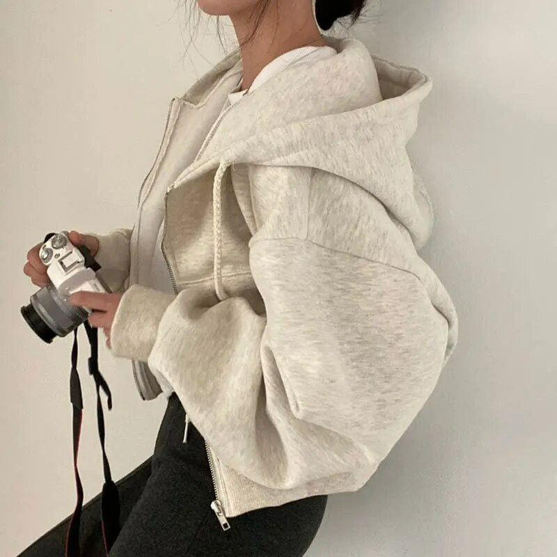 Damen Kapuzenjacke Oversized mit Reißverschluss und Taschen