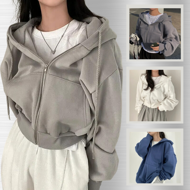 Damen Kapuzenjacke Oversized mit Reißverschluss und Taschen