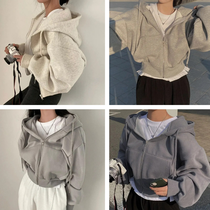 Damen Kapuzenjacke Oversized mit Reißverschluss und Taschen