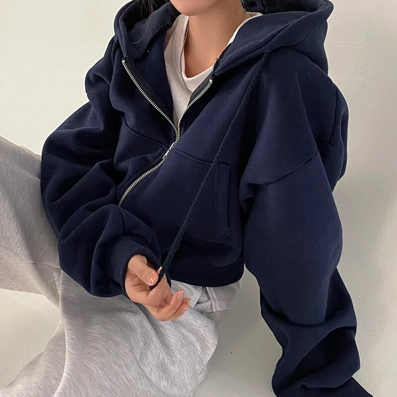Damen Kapuzenjacke Oversized mit Reißverschluss und Taschen