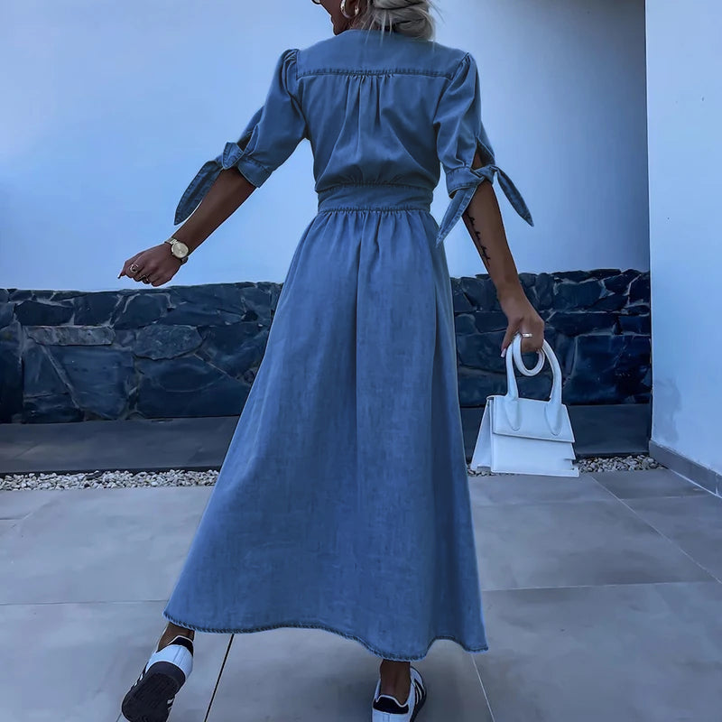 Zaya | Elegantes Casual Maxikleid für Damen mit V-Ausschnitt und 3/4-Ärmeln