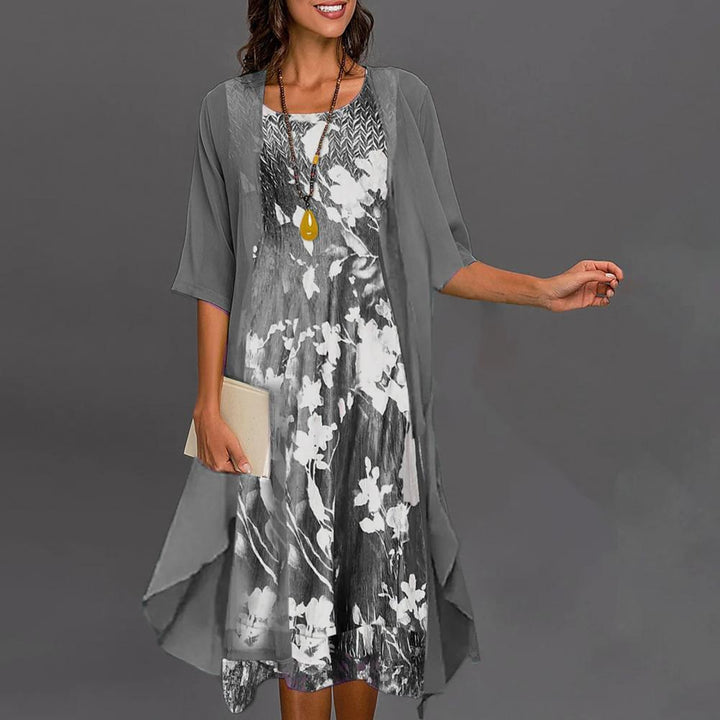 Anita | Anmutiges Midikleid Set für Damen mit Blumenmuster und Rundhalsausschnitt
