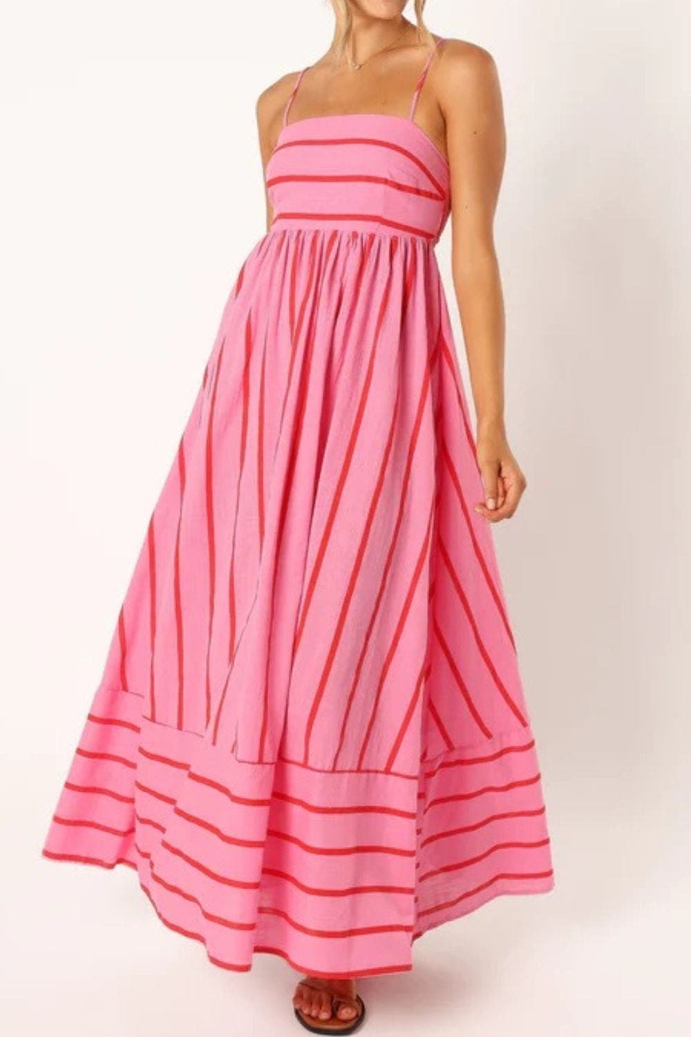 Damen Maxikleid mit eckigem Ausschnitt, ärmellos und gestreift