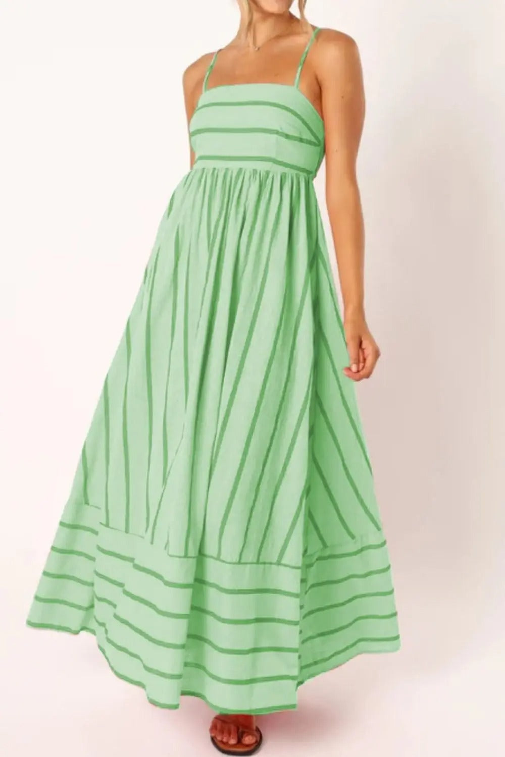 Damen Maxikleid mit eckigem Ausschnitt, ärmellos und gestreift