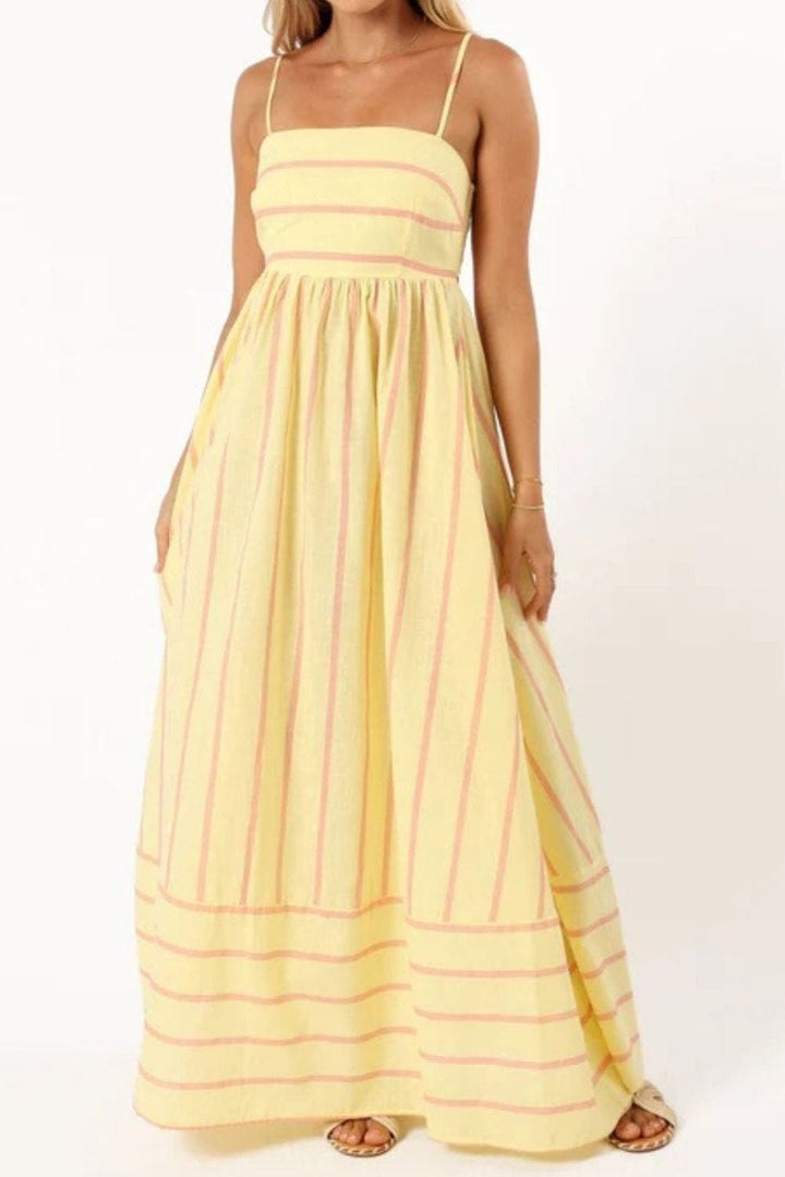 Damen Maxikleid mit eckigem Ausschnitt, ärmellos und gestreift