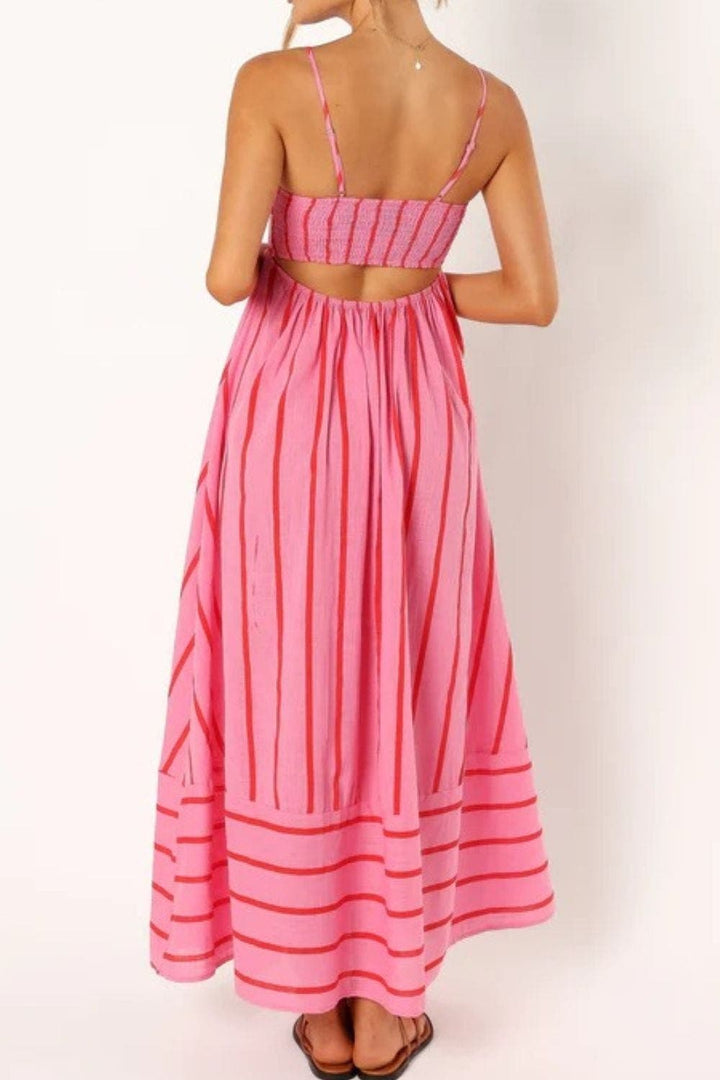 Damen Maxikleid mit eckigem Ausschnitt, ärmellos und gestreift