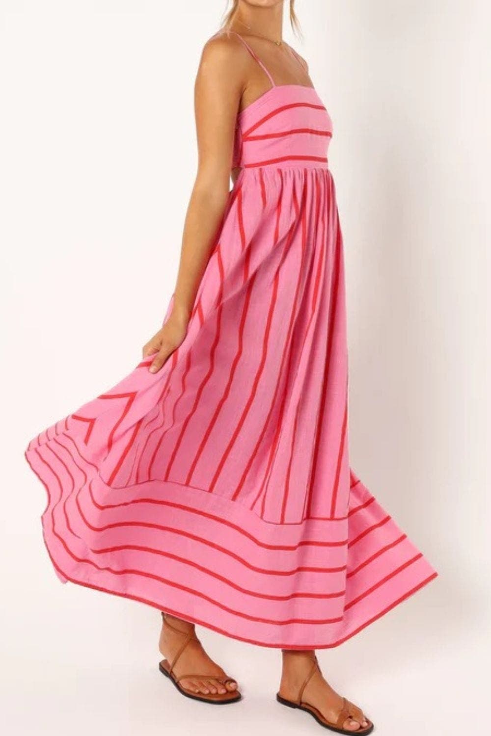 Damen Maxikleid mit eckigem Ausschnitt, ärmellos und gestreift
