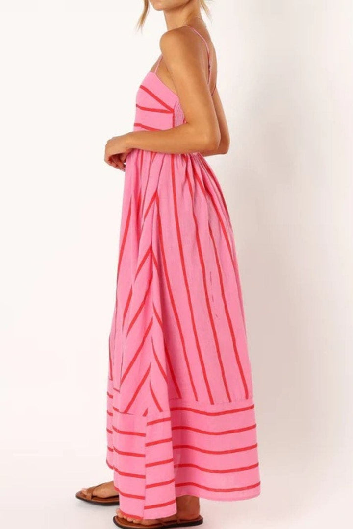 Damen Maxikleid mit eckigem Ausschnitt, ärmellos und gestreift