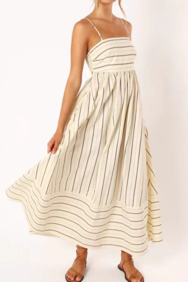 Damen Maxikleid mit eckigem Ausschnitt, ärmellos und gestreift