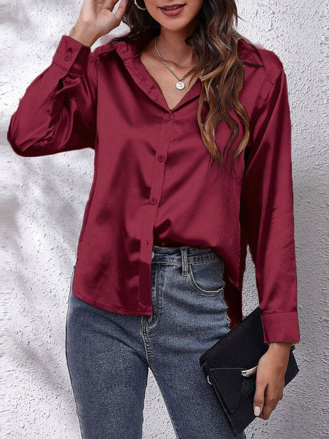 Stylisches Langarmtop Hemd für Damen mit V-Ausschnitt und langen Ärmeln