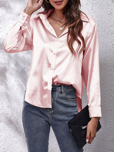 Stylisches Langarmtop Hemd für Damen mit V-Ausschnitt und langen Ärmeln