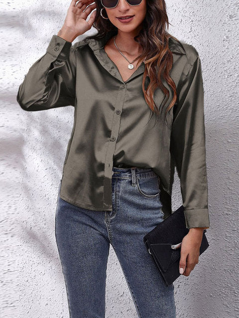 Stylisches Langarmtop Hemd für Damen mit V-Ausschnitt und langen Ärmeln