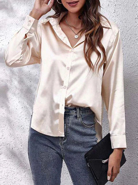Stylisches Langarmtop Hemd für Damen mit V-Ausschnitt und langen Ärmeln