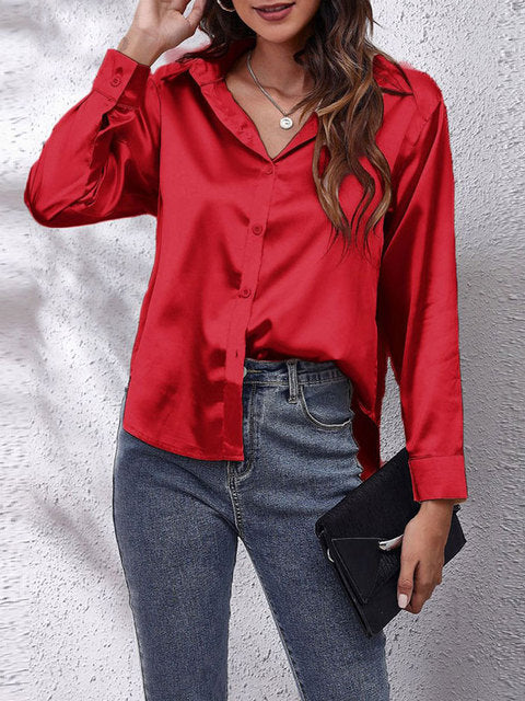 Stylisches Langarmtop Hemd für Damen mit V-Ausschnitt und langen Ärmeln