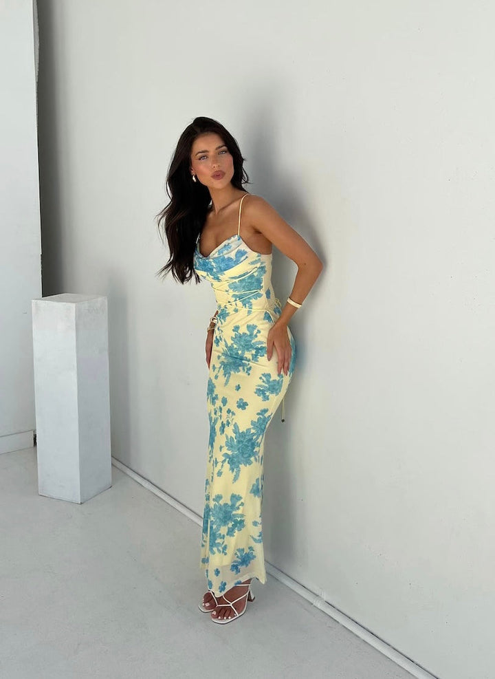 Aisling | Elegantes Ärmelloses Blumenkleid für Damen mit V-Ausschnitt