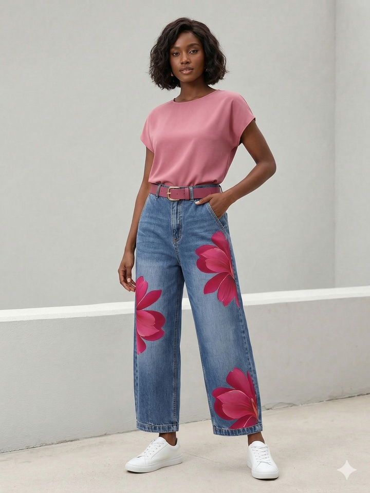 Sophia | Elegante Blumenhose für Damen mit weiter Passform und mittlerem Bund